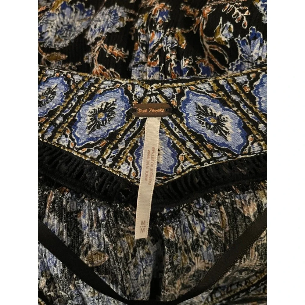 Free People Moonlight Dance Floral Print‎ V Neck Bell Sleeve Boho Tunic Top M